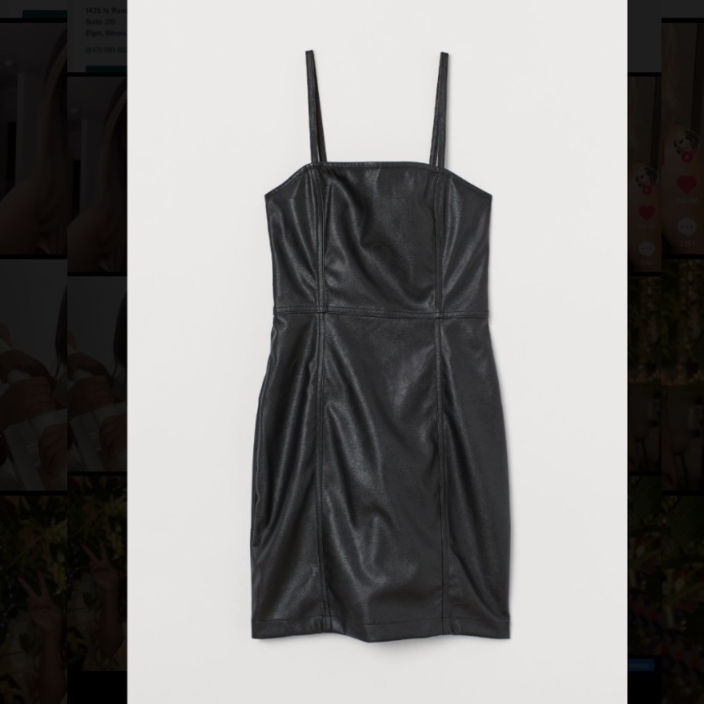 Faux black leather mini dress